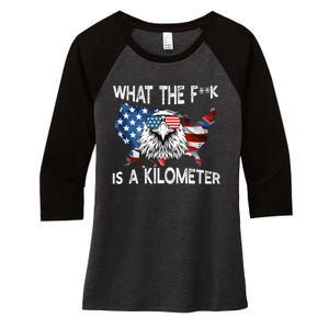 Wtf What The Fuck Is A Kilometer George Washington July 4th Funny Design Women's Tri-Blend 3/4-Sleeve Raglan Shirt