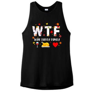 WTF Wine Turkey Family Funny Thanksgiving Day Ladies PosiCharge Tri-Blend Wicking Tank