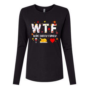 WTF Wine Turkey Family Funny Thanksgiving Day Womens Cotton Relaxed Long Sleeve T-Shirt