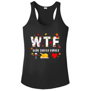 WTF Wine Turkey Family Funny Thanksgiving Day Ladies PosiCharge Competitor Racerback Tank