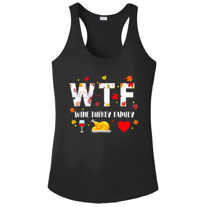 WTF Wine Turkey Family Funny Thanksgiving Day Ladies PosiCharge Competitor Racerback Tank