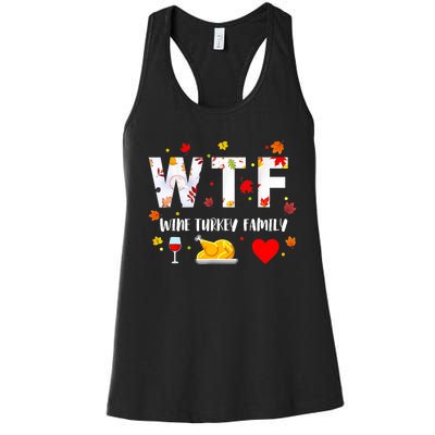 WTF Wine Turkey Family Funny Thanksgiving Day Women's Racerback Tank