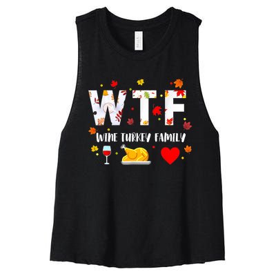 WTF Wine Turkey Family Funny Thanksgiving Day Women's Racerback Cropped Tank