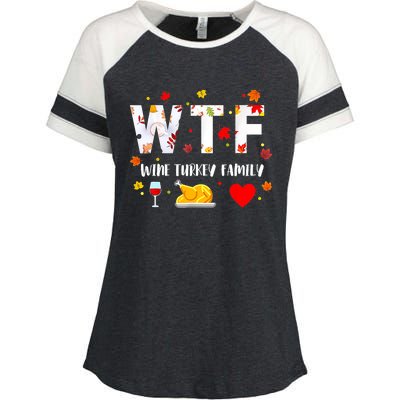 WTF Wine Turkey Family Funny Thanksgiving Day Enza Ladies Jersey Colorblock Tee