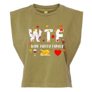 WTF Wine Turkey Family Funny Thanksgiving Day Garment-Dyed Women's Muscle Tee