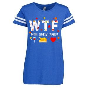 WTF Wine Turkey Family Funny Thanksgiving Day Enza Ladies Jersey Football T-Shirt