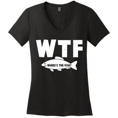 WTF Where's The Fish Fishing Fan Women's V-Neck T-Shirt