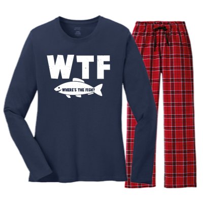 WTF Where's The Fish Fishing Fan Women's Long Sleeve Flannel Pajama Set 