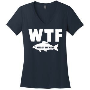 WTF Where's The Fish Fishing Fan Women's V-Neck T-Shirt