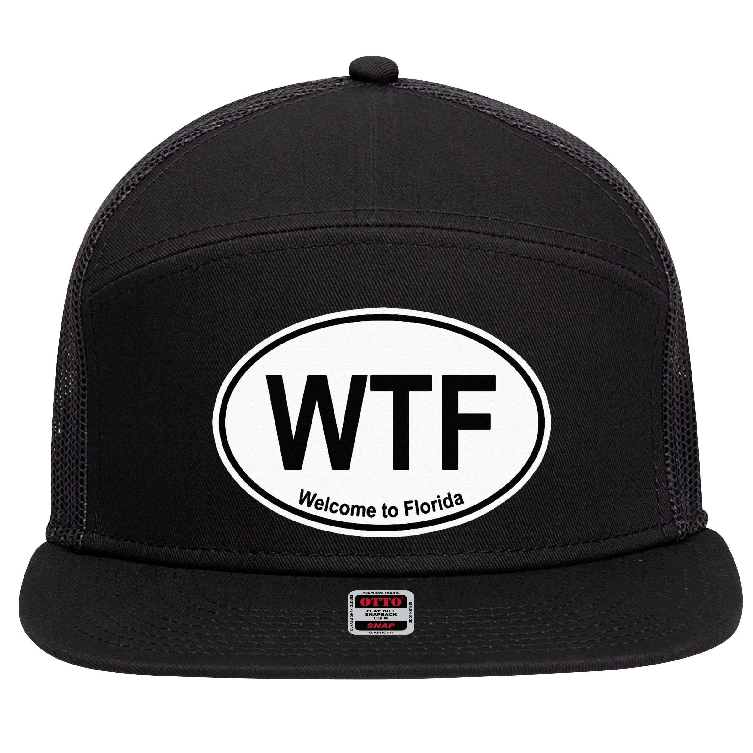 WTF Welcome To Florida 7 Panel Mesh Trucker Snapback Hat