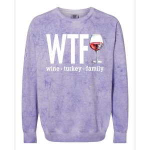 Wtf Wine Turkey Family Funny Thanksgiving Colorblast Crewneck Sweatshirt