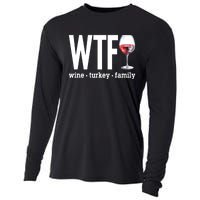 Wtf Wine Turkey Family Funny Thanksgiving Cooling Performance Long Sleeve Crew