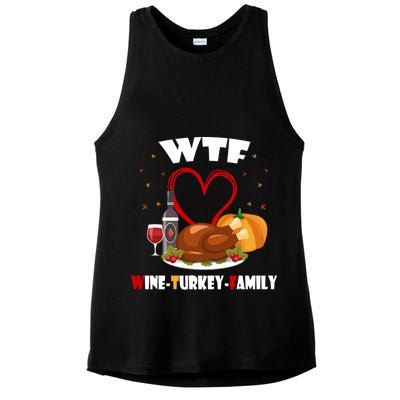 WTF Wine Turkey Family Thanksgiving Ladies PosiCharge Tri-Blend Wicking Tank