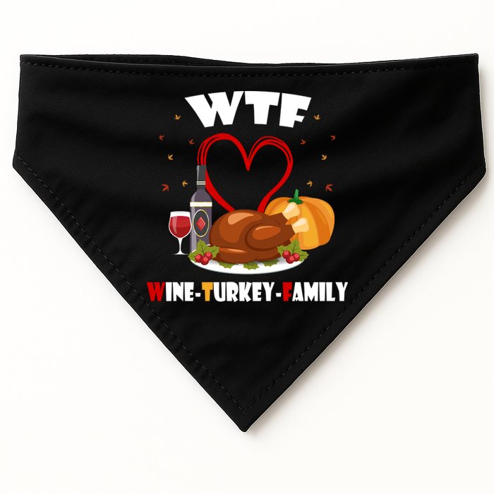 WTF Wine Turkey Family Thanksgiving USA-Made Doggie Bandana