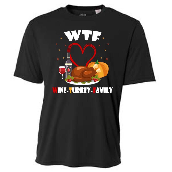 WTF Wine Turkey Family Thanksgiving Cooling Performance Crew T-Shirt