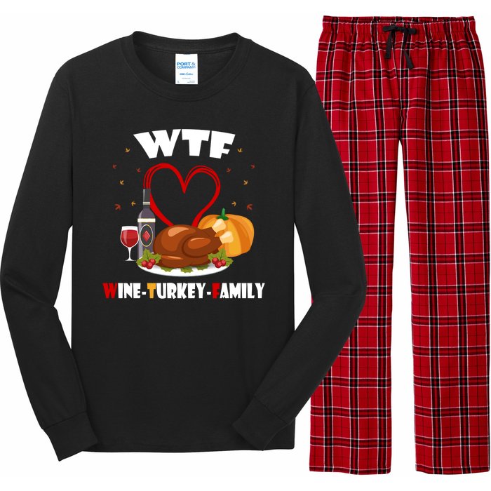 WTF Wine Turkey Family Thanksgiving Long Sleeve Pajama Set