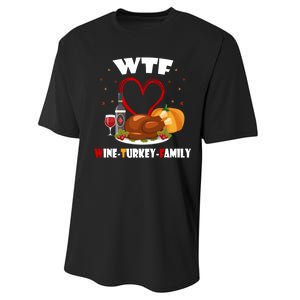 WTF Wine Turkey Family Thanksgiving Performance Sprint T-Shirt