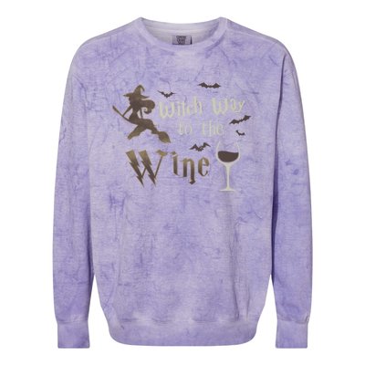 Witch Way To The Wine Vintage Halloween Wine Lover Gift Colorblast Crewneck Sweatshirt