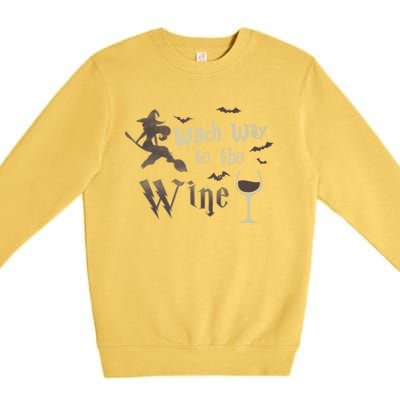 Witch Way To The Wine Vintage Halloween Wine Lover Gift Premium Crewneck Sweatshirt