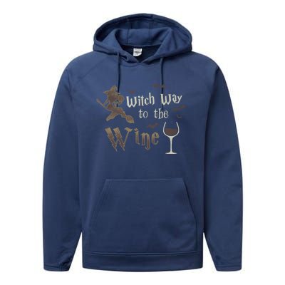 Witch Way To The Wine Vintage Halloween Wine Lover Gift Performance Fleece Hoodie