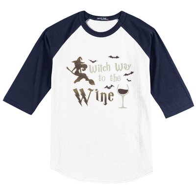 Witch Way To The Wine Vintage Halloween Wine Lover Gift Baseball Sleeve Shirt