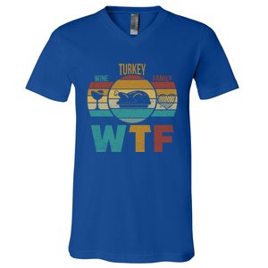 Wtf Wine Turkey Family Gift Happy Thanksgiving 2020 Funny Gift Cool Gift V-Neck T-Shirt