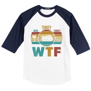 Wtf Wine Turkey Family Gift Happy Thanksgiving 2020 Funny Gift Cool Gift Baseball Sleeve Shirt