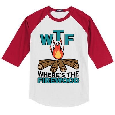 Wtf WhereS The Firewood Bonfire Campfire Camping Gift Kids Colorblock Raglan Jersey