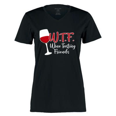 Wtf Wine Tasting Friends Drinking Gift Women's Momentum V-Neck T-Shirt