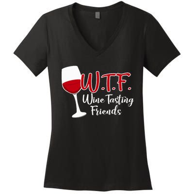 Wtf Wine Tasting Friends Drinking Gift Women's V-Neck T-Shirt