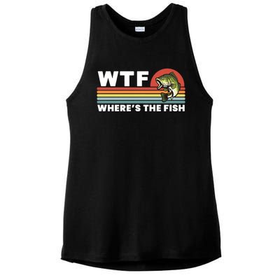 WTF Where's The Fish Funny Fisherman Ladies PosiCharge Tri-Blend Wicking Tank