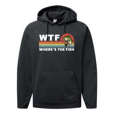 WTF Where's The Fish Funny Fisherman Performance Fleece Hoodie