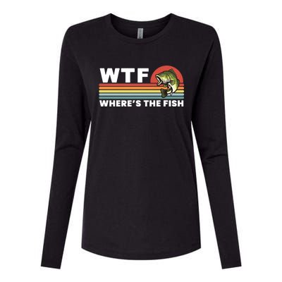 WTF Where's The Fish Funny Fisherman Womens Cotton Relaxed Long Sleeve T-Shirt