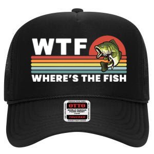 WTF Where's The Fish Funny Fisherman High Crown Mesh Back Trucker Hat