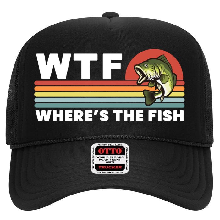 WTF Where's The Fish Funny Fisherman High Crown Mesh Back Trucker Hat