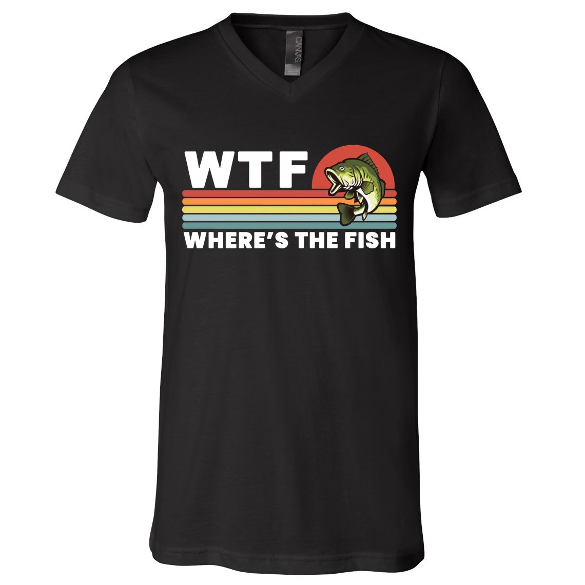 WTF Where's The Fish Funny Fisherman V-Neck T-Shirt