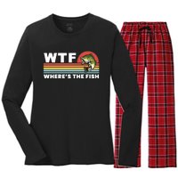 WTF Where's The Fish Funny Fisherman Women's Long Sleeve Flannel Pajama Set 