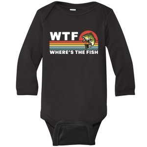 WTF Where's The Fish Funny Fisherman Baby Long Sleeve Bodysuit