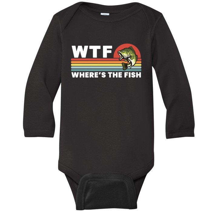 WTF Where's The Fish Funny Fisherman Baby Long Sleeve Bodysuit