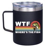 WTF Where's The Fish Funny Fisherman 12oz Stainless Steel Coffee Mug