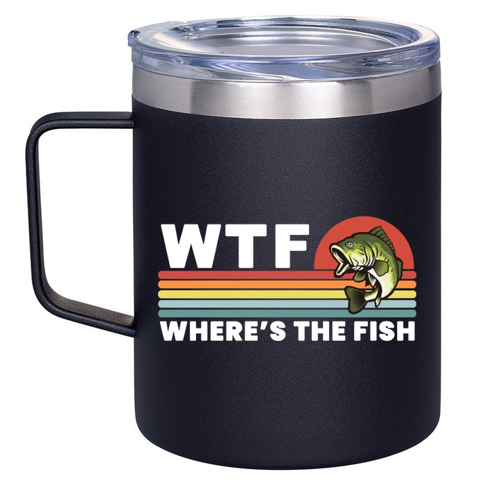 WTF Where's The Fish Funny Fisherman 12oz Stainless Steel Coffee Mug