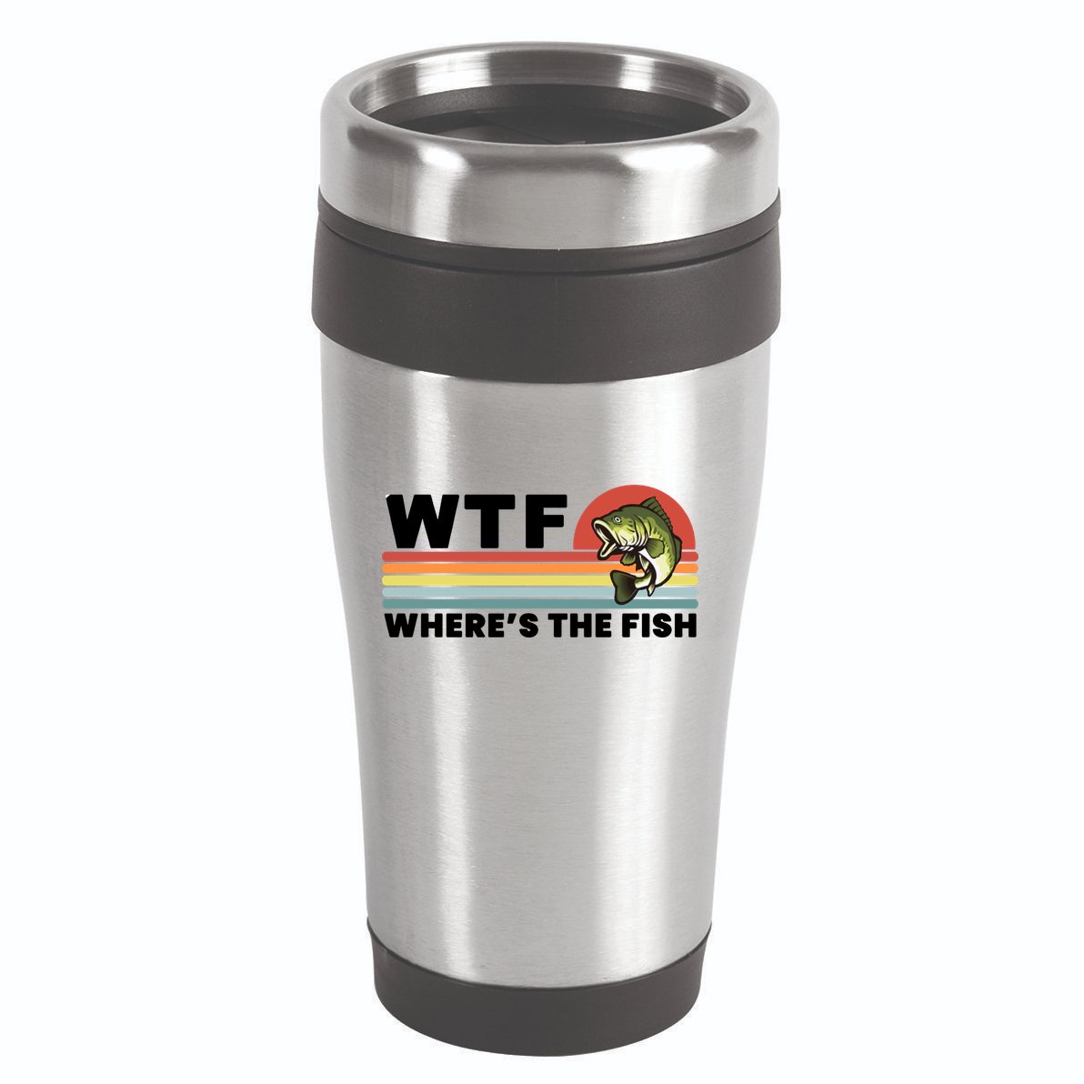 WTF Where's The Fish Funny Fisherman 16oz Travel Tumbler