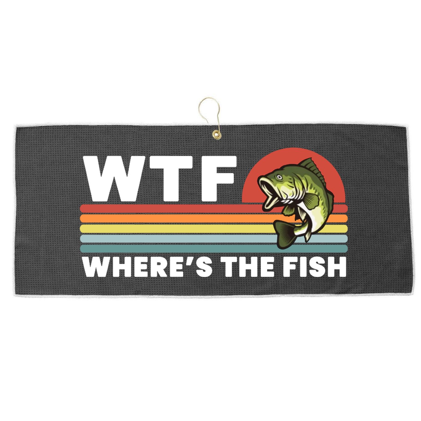 WTF Where's The Fish Funny Fisherman Large Microfiber Waffle Golf Towel