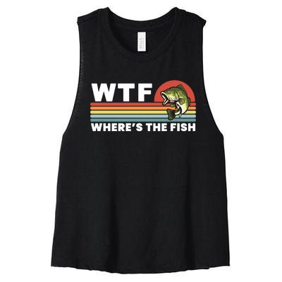 WTF Where's The Fish Funny Fisherman Women's Racerback Cropped Tank