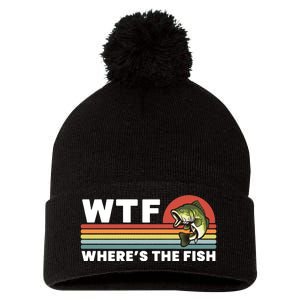 WTF Where's The Fish Funny Fisherman Pom Pom 12in Knit Beanie