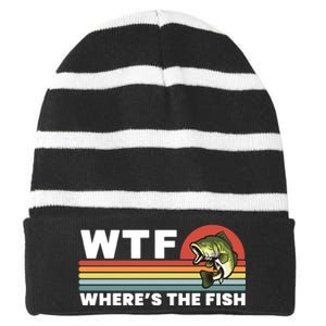 WTF Where's The Fish Funny Fisherman Striped Beanie with Solid Band