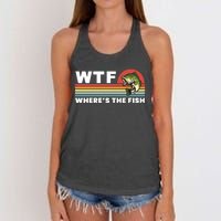 WTF Where's The Fish Funny Fisherman Women's Knotted Racerback Tank