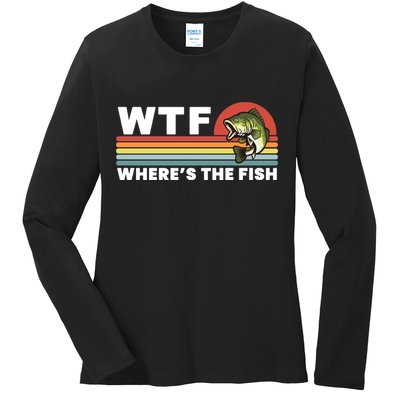 WTF Where's The Fish Funny Fisherman Ladies Long Sleeve Shirt