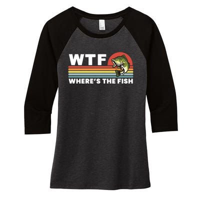 WTF Where's The Fish Funny Fisherman Women's Tri-Blend 3/4-Sleeve Raglan Shirt