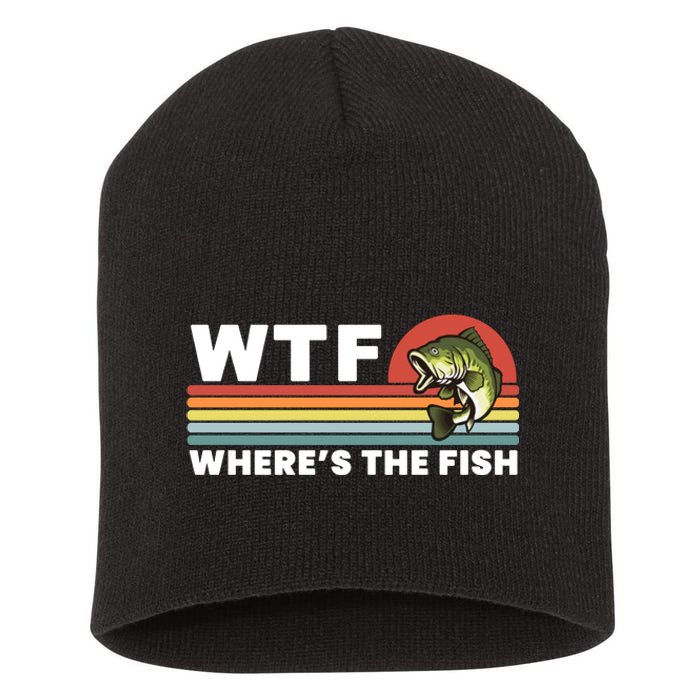 WTF Where's The Fish Funny Fisherman Short Acrylic Beanie